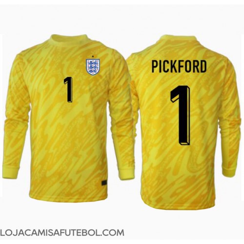 Camisa de Futebol Inglaterra Jordan Pickford #1 Goleiro Equipamento Secundário Europeu 2024 Manga Comprida